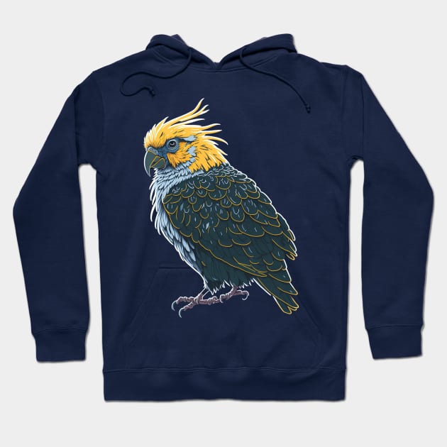 scary prehistoric cockatiel, vintage colors, high detail, vector sticker white outline, dark background, 12K, high quality, HD, octane render, vibrant colours Hoodie by Oranjade0122